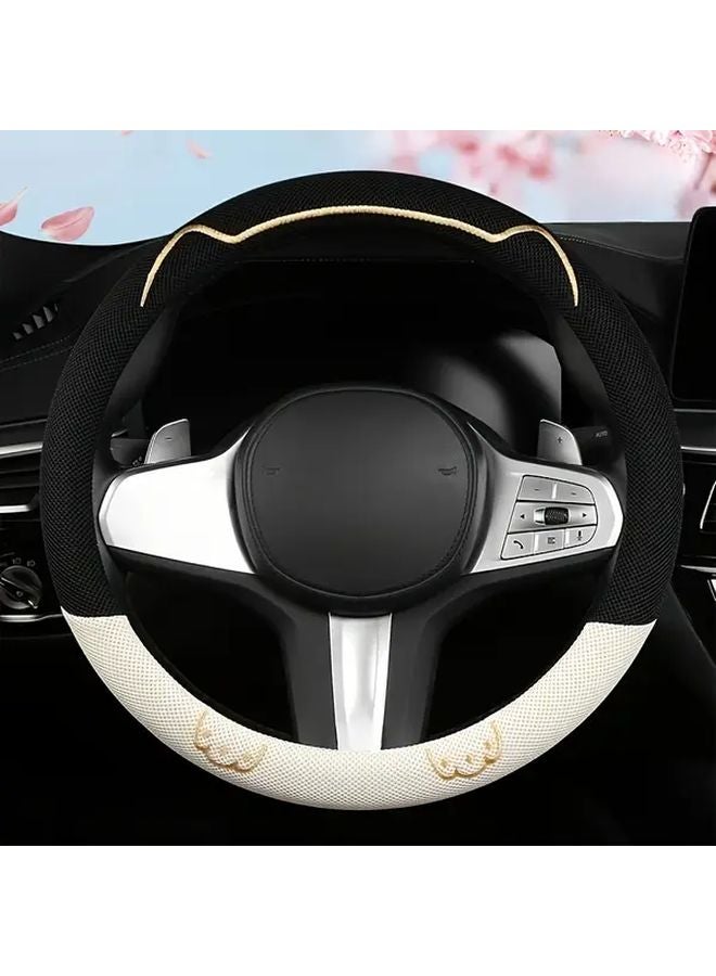 D Shape Gray White Steering Wheel Cover Breathable Mesh Sweat Absorbent For 38cm Diameter - Image 1